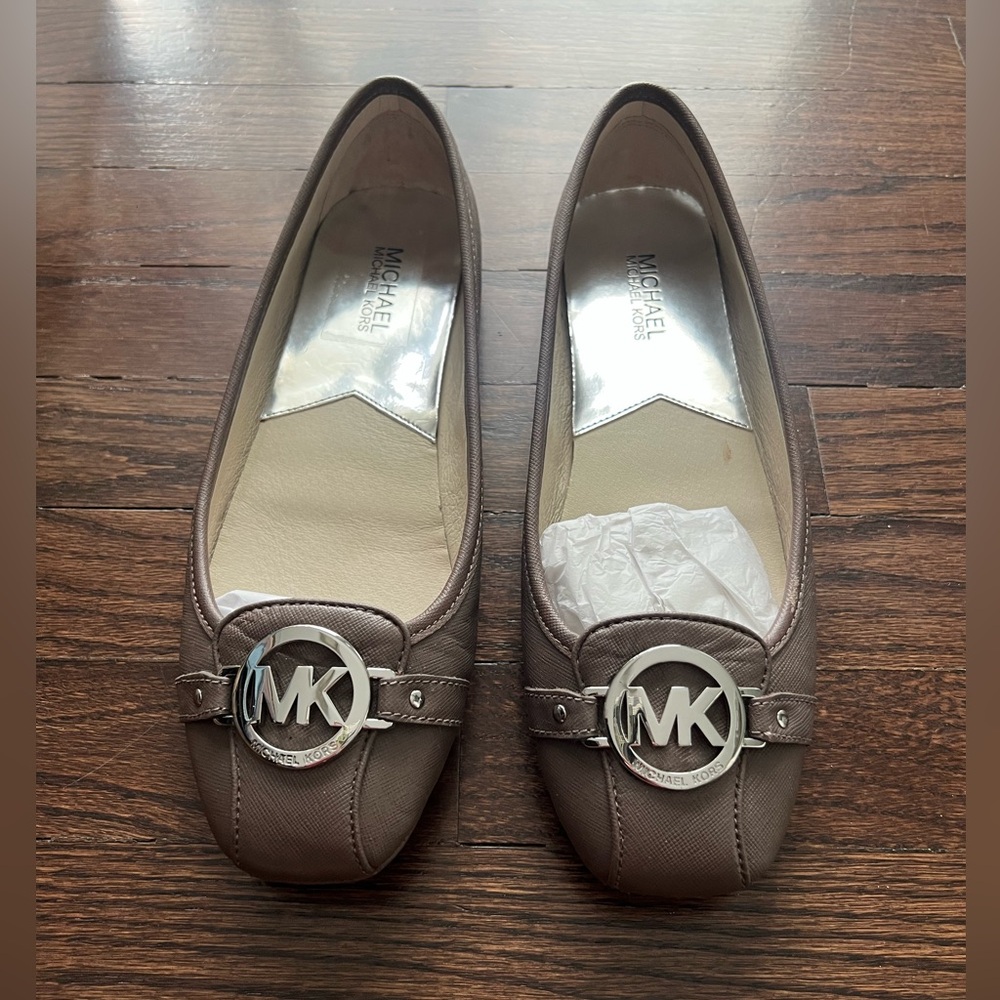 Michael Kors Taupe Loafers with Silver Accents